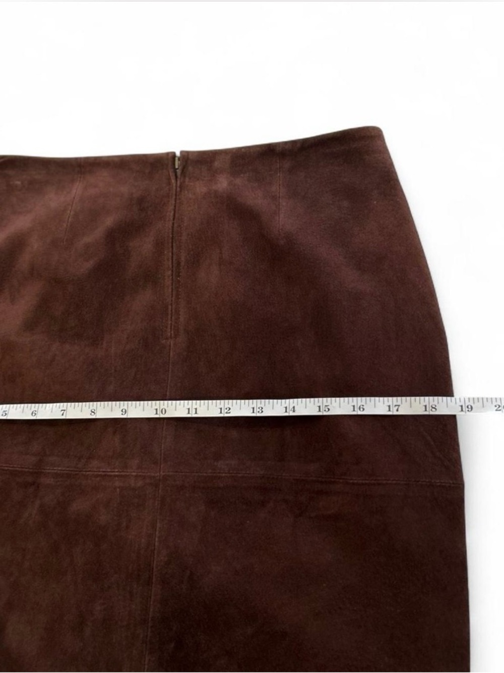 Chocolate Brown Patch Suede Midi Genuine Leather Skirt Size 8* Newport News - Picture 7 of 7
